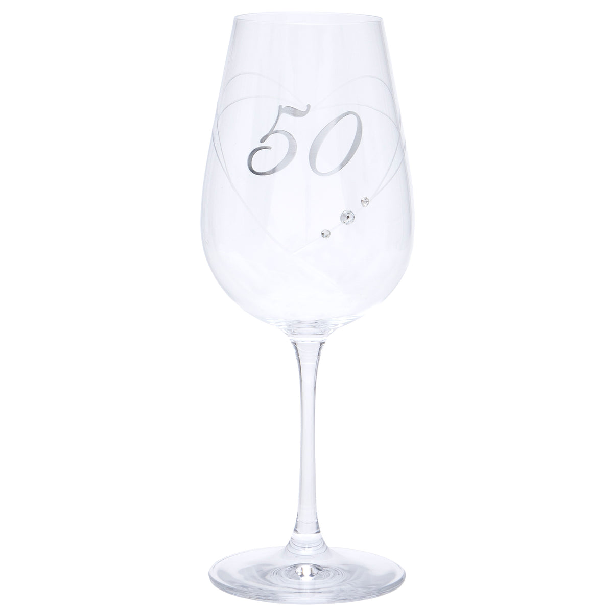 50th Birthday Etched Heart Wine Glass