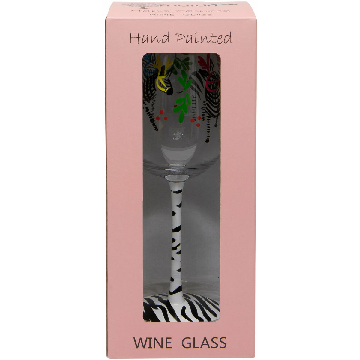 Hand Painted Zebra Wine Glass in Box