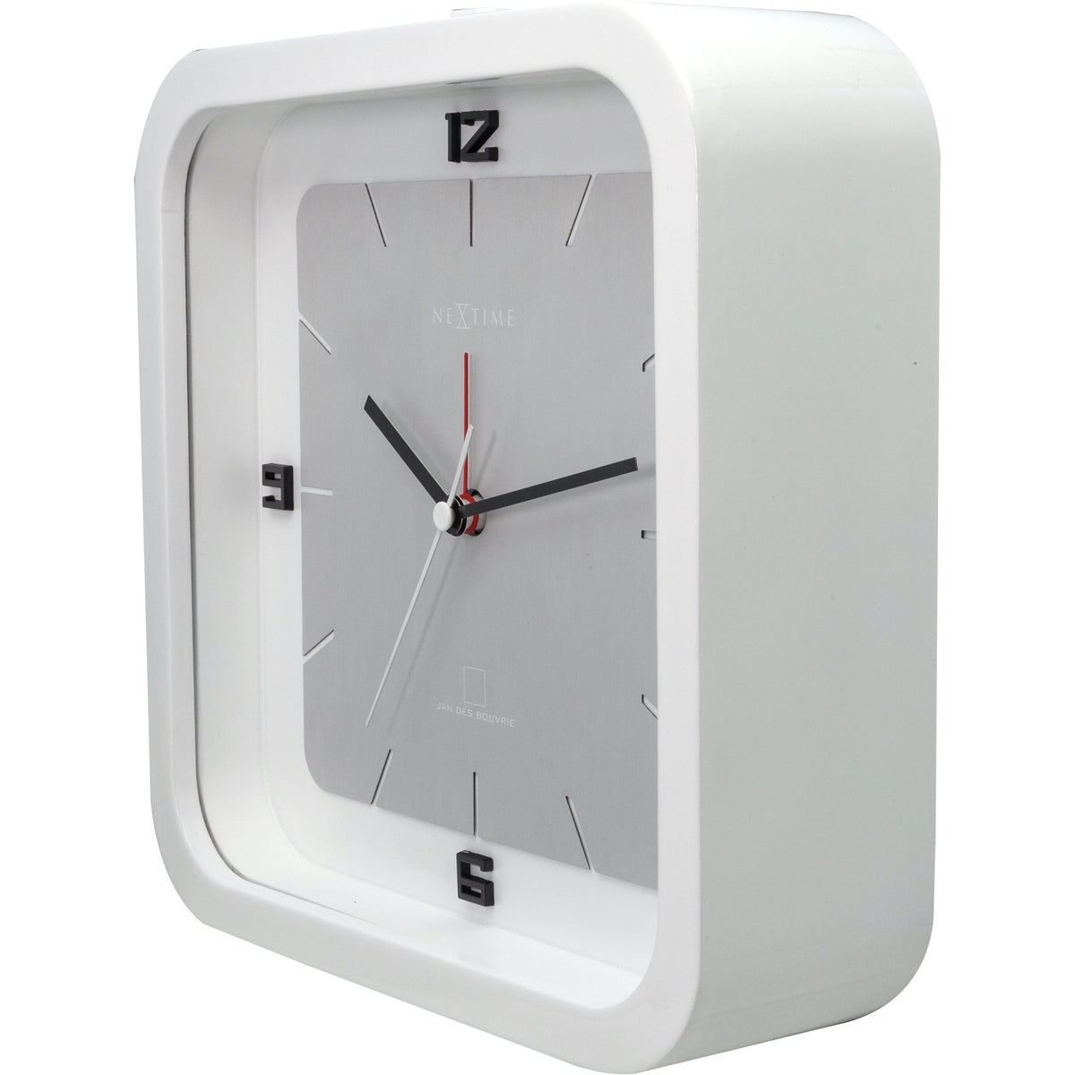 NeXtime - Table clock - 20 x 20 x 6 cm - Wood - White - &#39;Square Alarm&#39;
