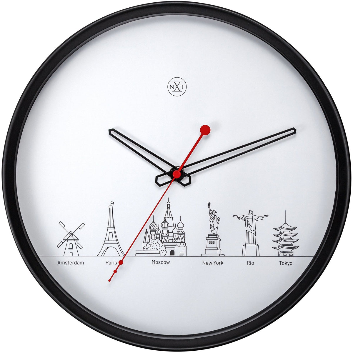 nXt- Wall clock - Ø 30 cm - Plastic - Black / White - &#39;Worldtour&#39;