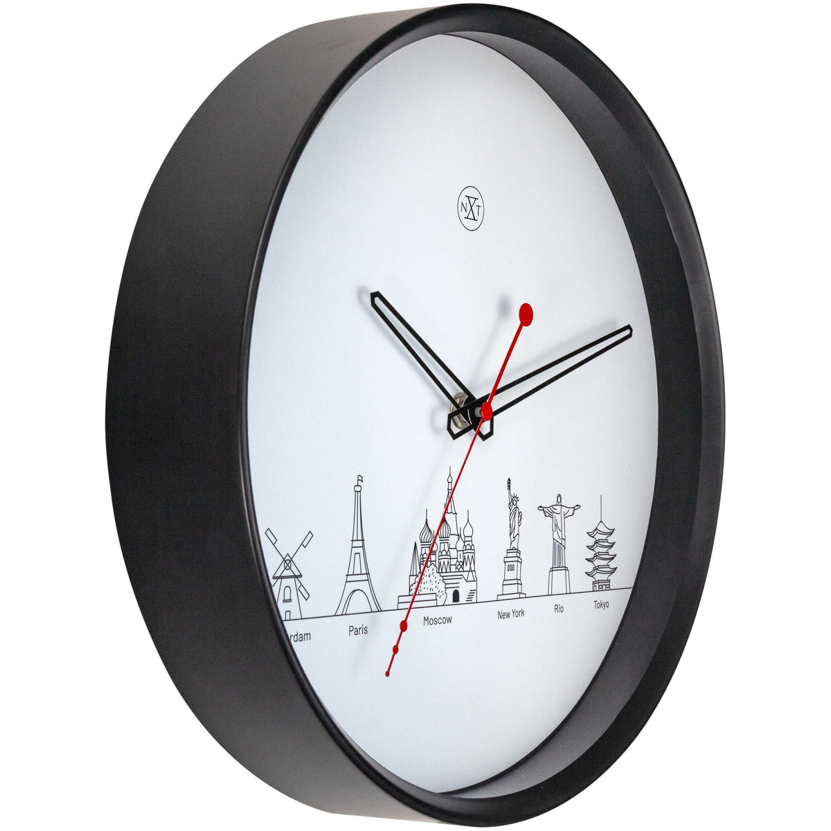 nXt- Wall clock - Ø 30 cm - Plastic - Black / White - &#39;Worldtour&#39;