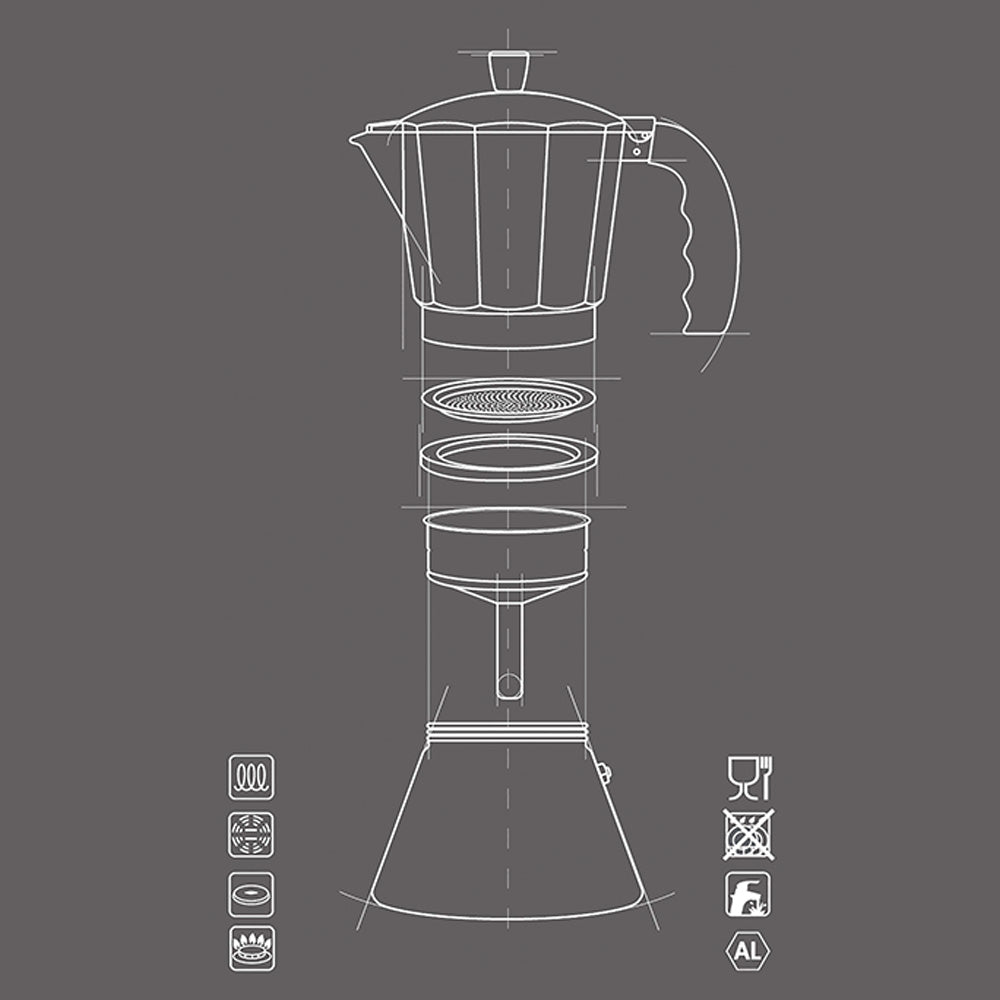 Aluminium Induction Stovetop Espresso Maker - 6 Cups
