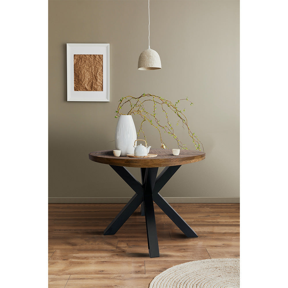 Industrial Mango Wood Round Dining Table 100cm