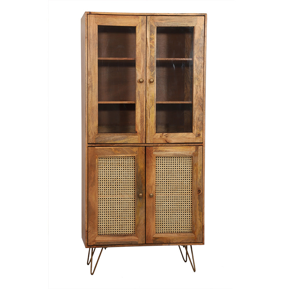 Rattan Brown Mango Wood Cabinet with Doors