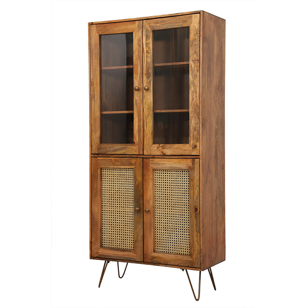 Rattan Brown Mango Wood Cabinet with Doors