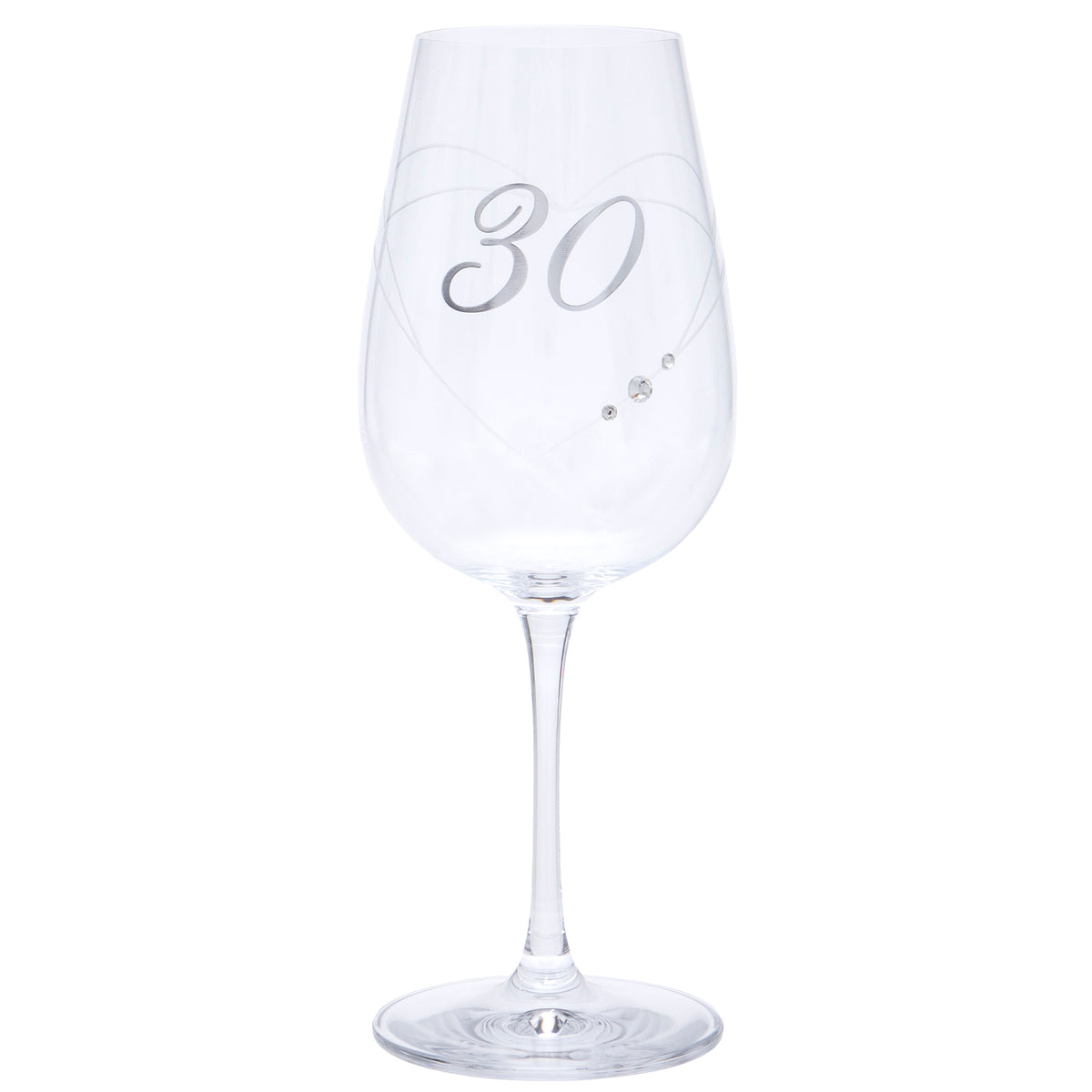 30th Birthday Etched Heart Wine Glass