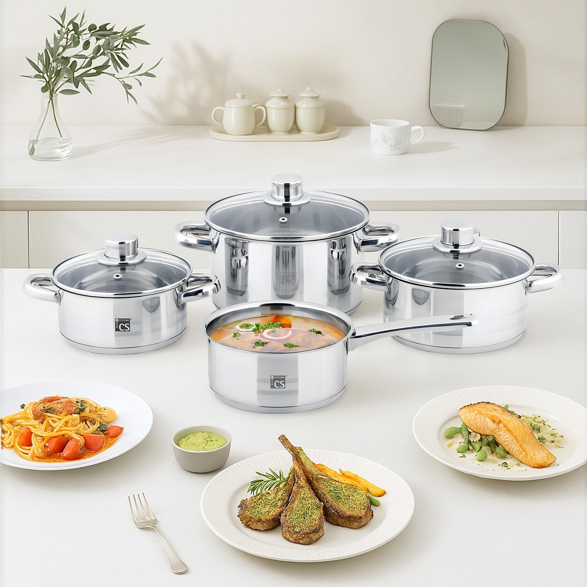 Belm Stainless Steel Cookware, Utensil & Accessories Set - 16 Piece