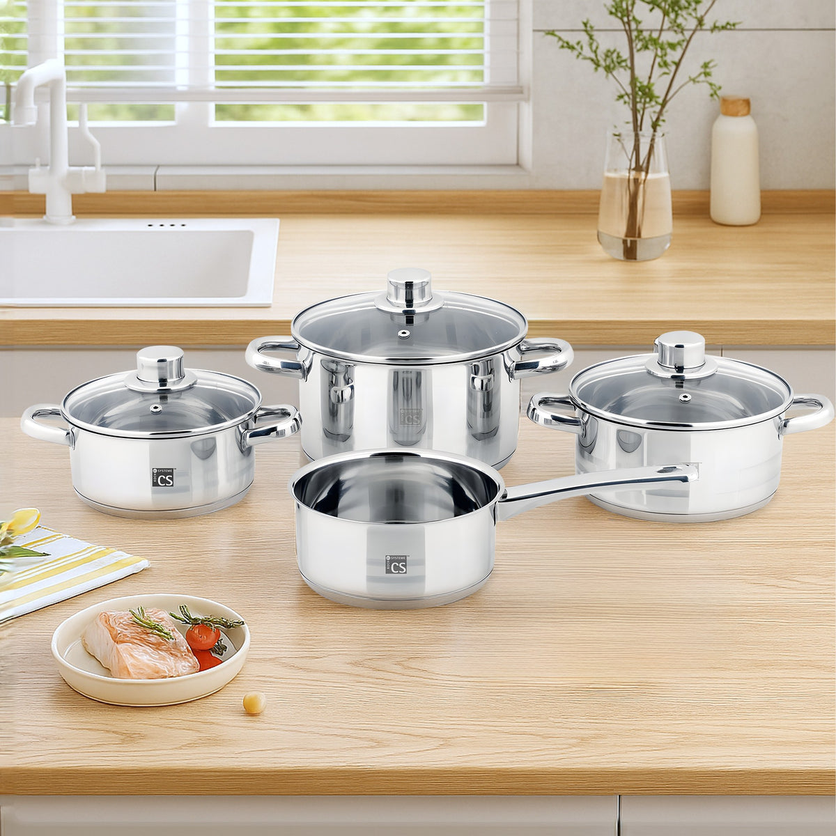 Belm Stainless Steel Cookware, Utensil & Accessories Set - 16 Piece