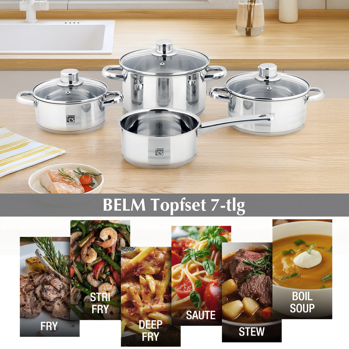 Belm Stainless Steel Cookware, Utensil & Accessories Set - 16 Piece