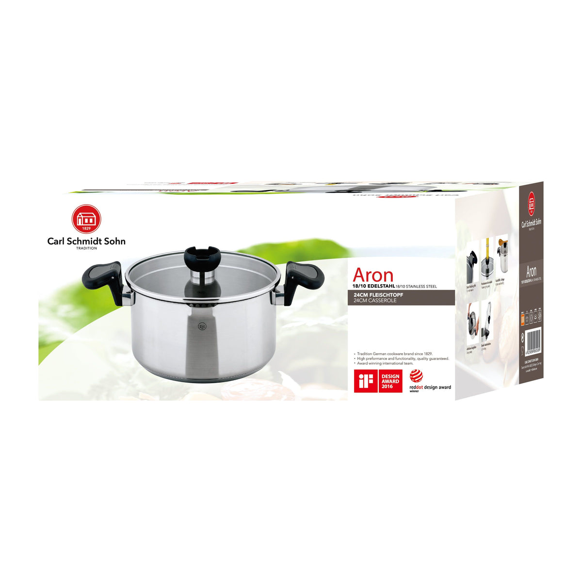 Aron Lift & Pour Stainless Steel Casserole Pan - 24cm