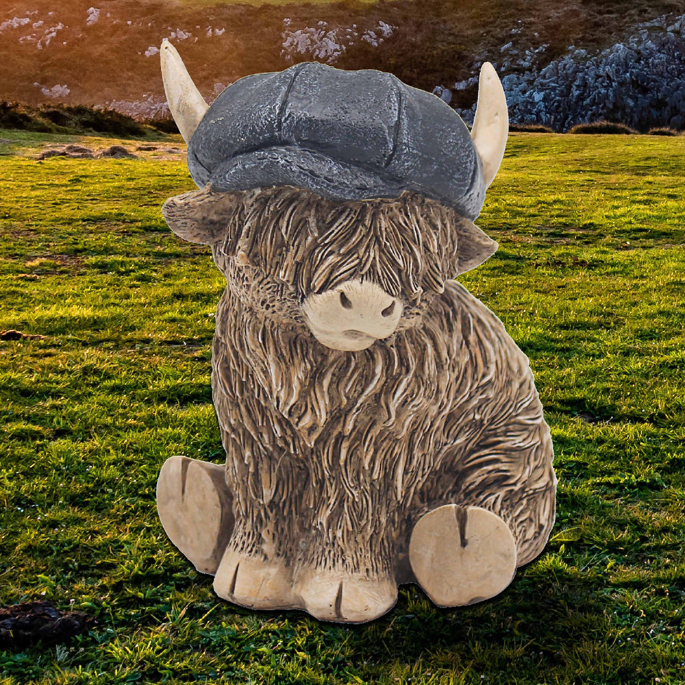 Highland Cow with Flat Cap Figurine Ornament