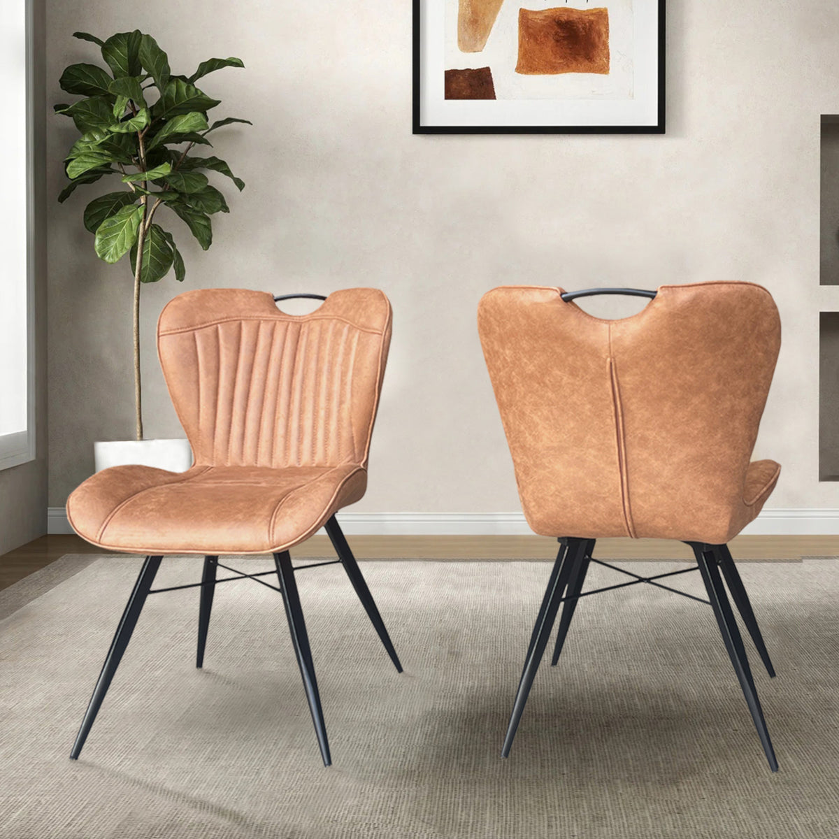 Mala Camel Fabric Dining Chairs - Set of Two