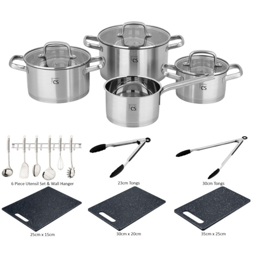 Beckum Stainless Steel Cookware, Utensil and Accessory 16 Piece Bundle
