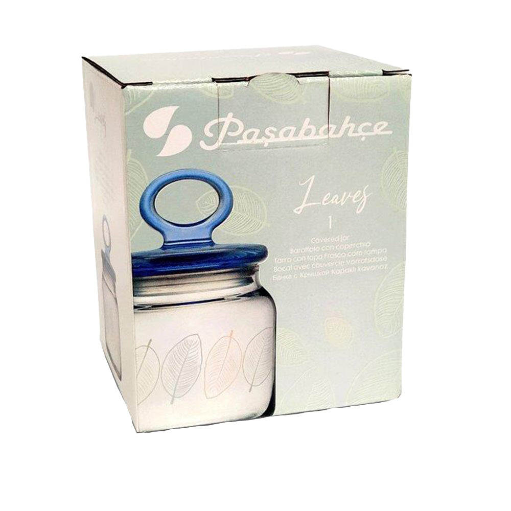 Glass Jar With Leaves Print And Lid - 575ml
