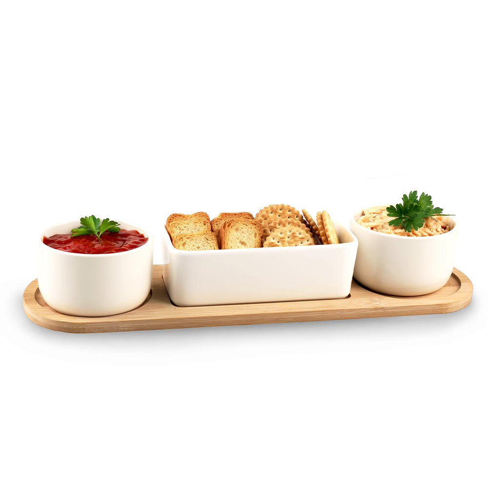 Set of 3 Appetisers Serving Dishes with Tray