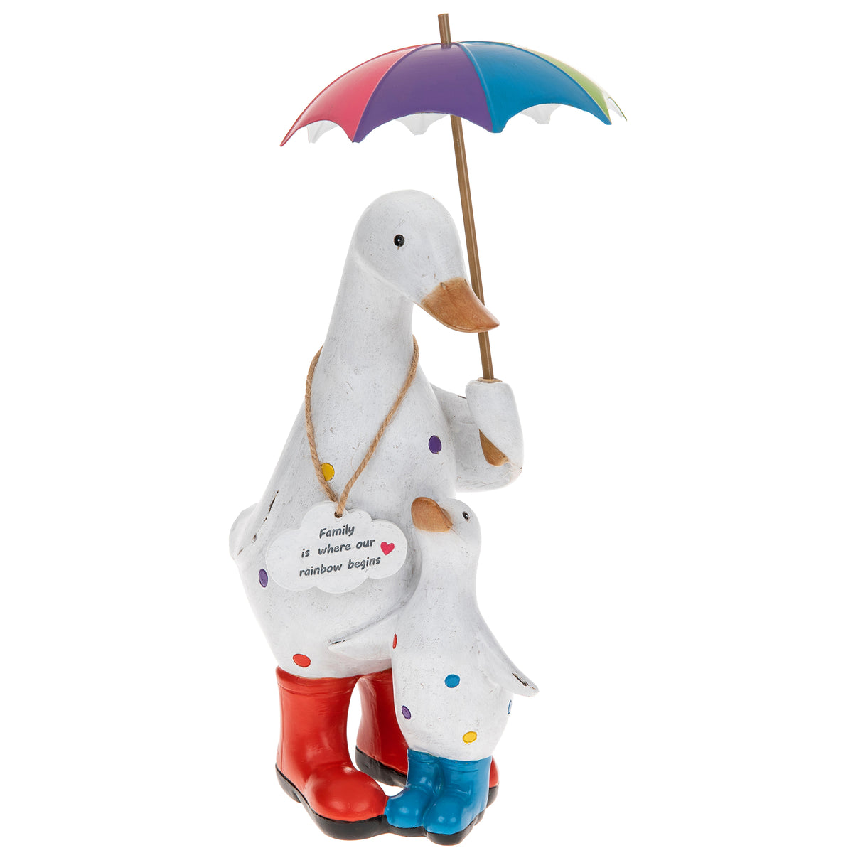 Family Duck Ornament with Rainbow Umbrella