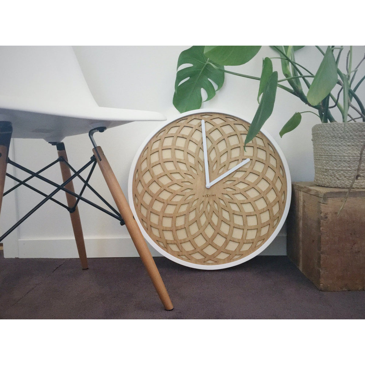 NeXtime - Wall clock – Ø 50 cm - Wood &amp; Fabric - Beige - &#39;Sun Big&#39;