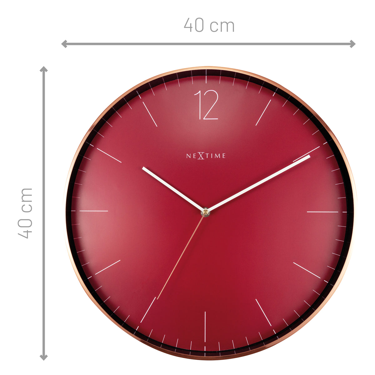 Large Wall Clock - Red  - Silent - Metal/Glass - 40 cm -Essential Copper XXL - NeXtime