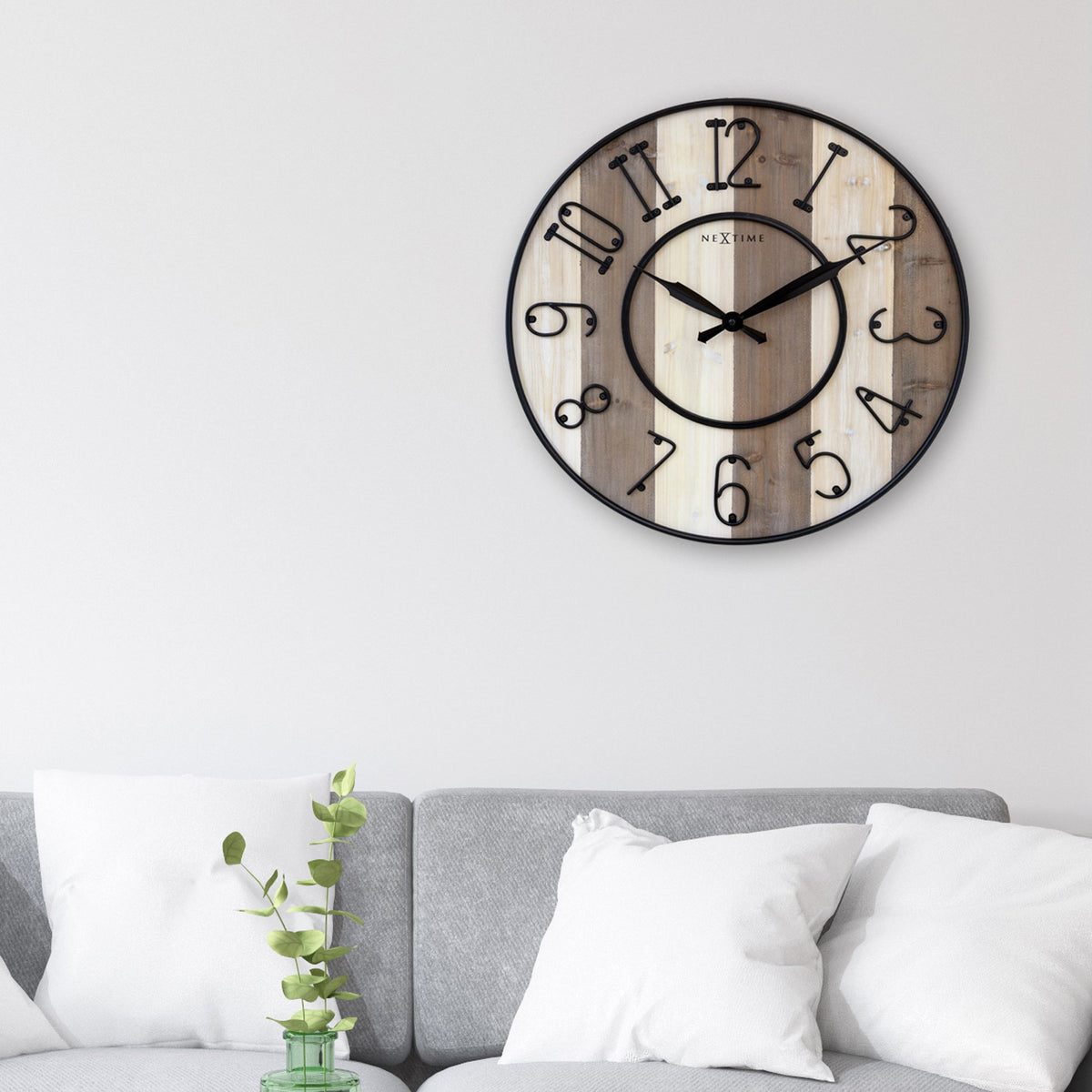 Large Wall Clock - 50cm - Silent - Wood - Black Metal - &quot;Oxford&quot; -NeXtime