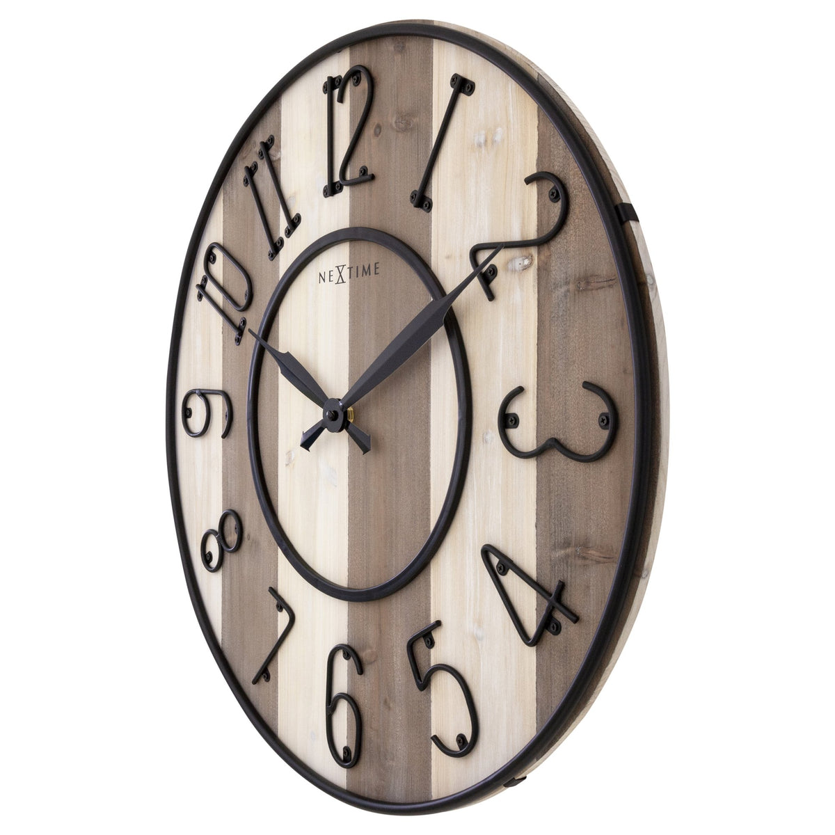 Large Wall Clock - 50cm - Silent - Wood - Black Metal - &quot;Oxford&quot; -NeXtime