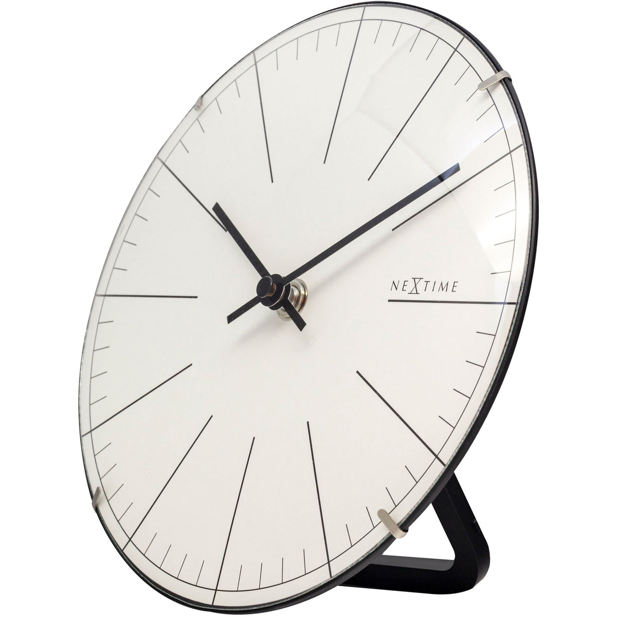 NeXtime - Wall clock/ Table clock- Ø 20 cm- Glass – Dome Shaped Glass- White – &#39;Big Stripe Mini Dome&#39;