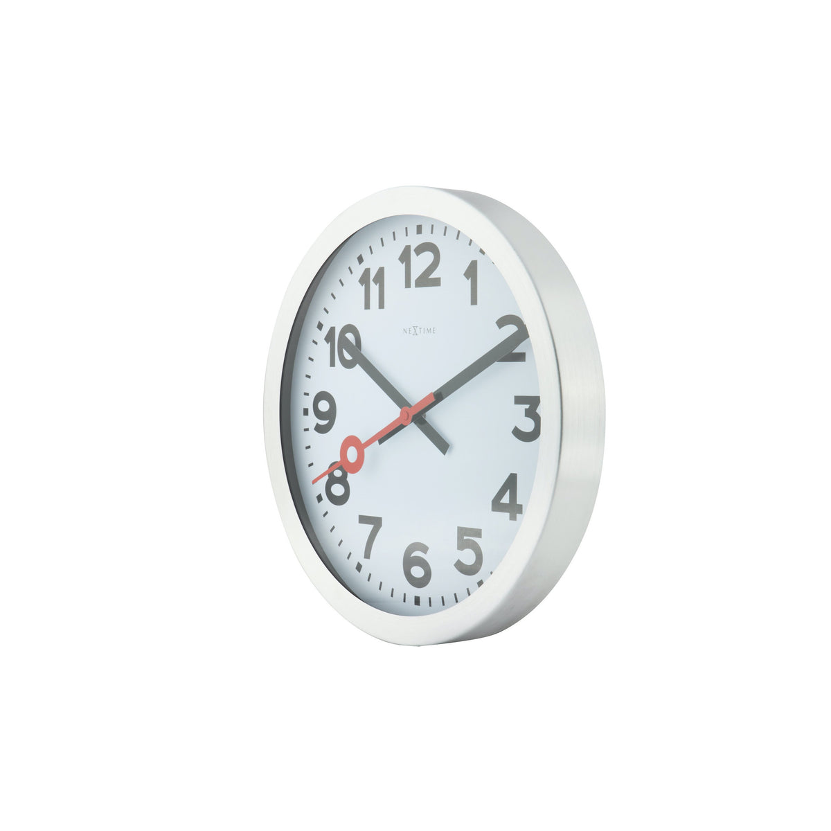 NeXtime - Wall clock/ Table clock - Ø 19 cm – Aluminum - Brushed - &#39;Station Numbers&#39;