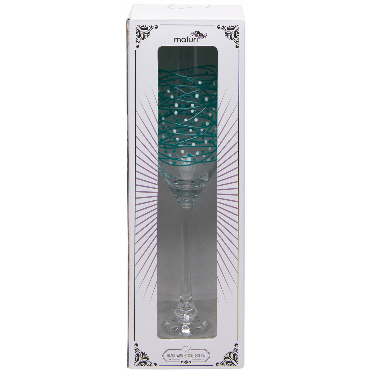 Hand Painted Turquoise Champagne Flute in Box