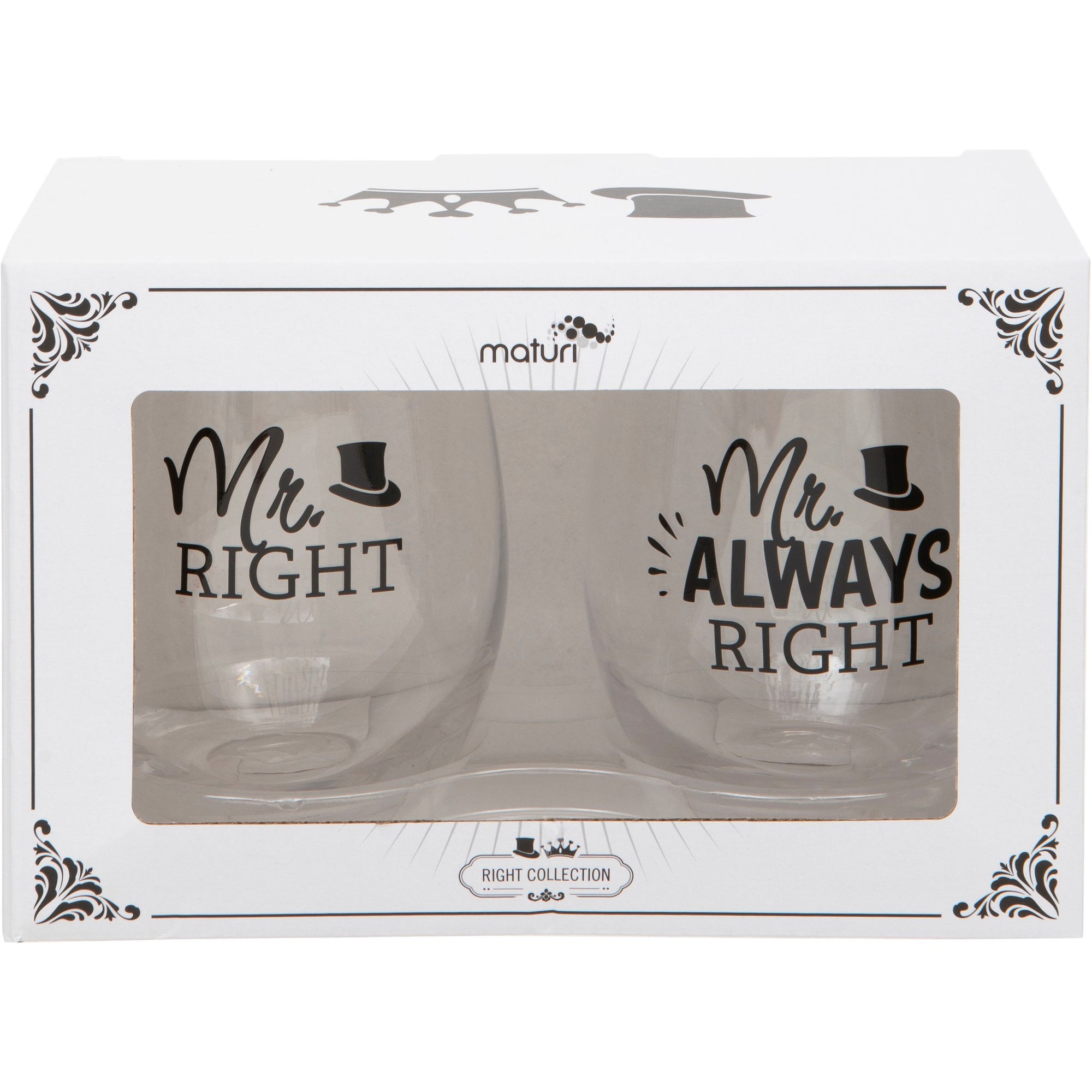 Set of Two Mr Right Mr Always Right Stemless Wine Glasses