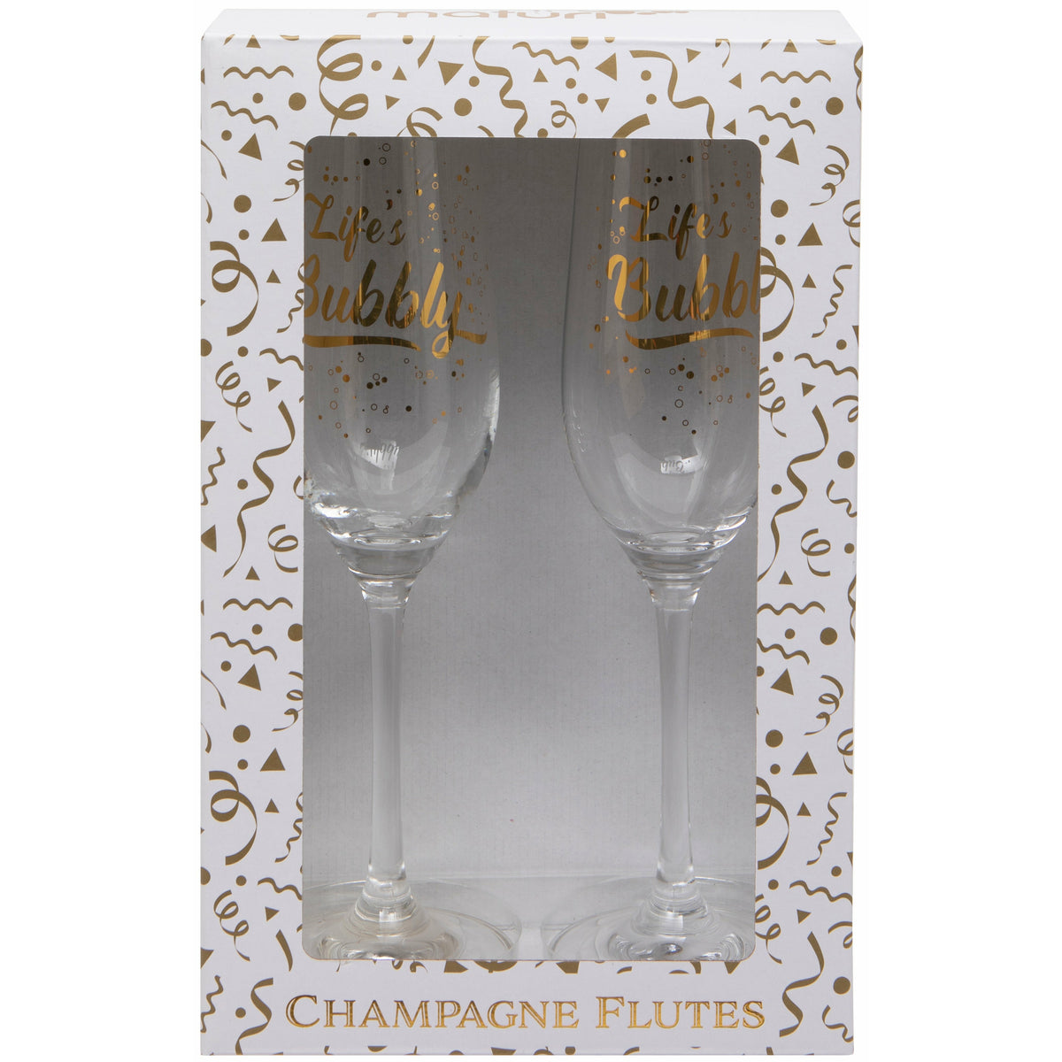 Set of Two &#39;Life&#39;s Bubbly&#39; Champagne Flutes Boxed