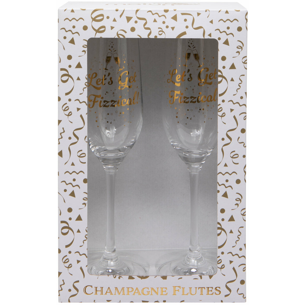 Set of Two &#39;Let&#39;s Get Fizzical&#39; Champagne Flutes Boxed