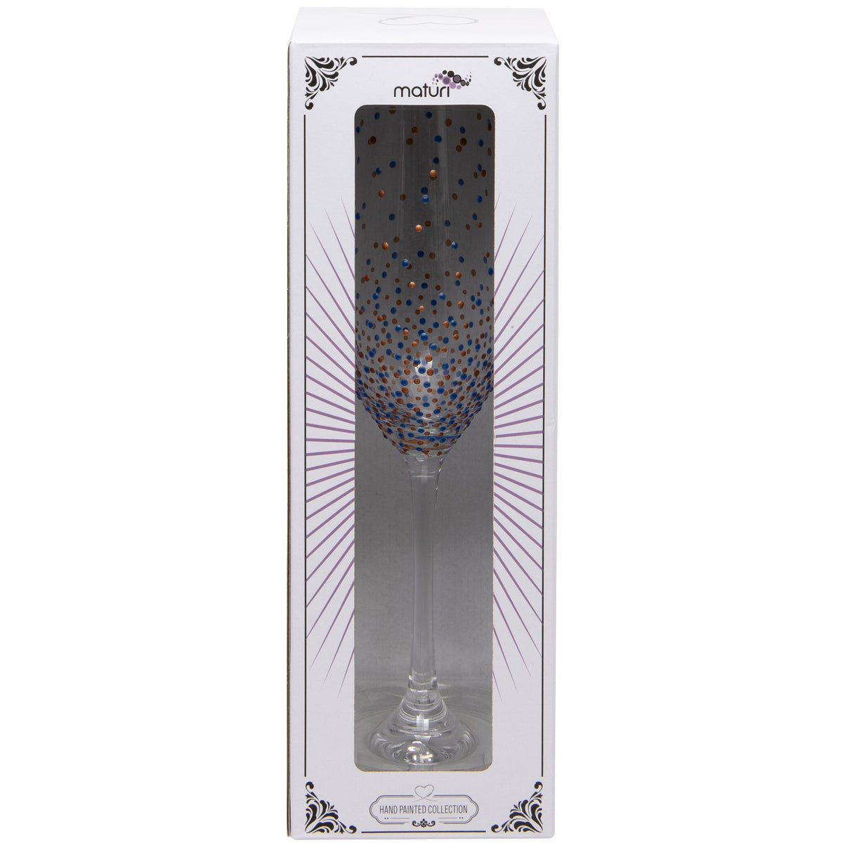 Hand Painted Blue Dot Champagne Flute in Box