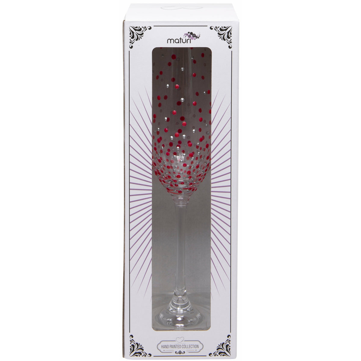 Hand Painted Red Dot Champagne Flute in Box