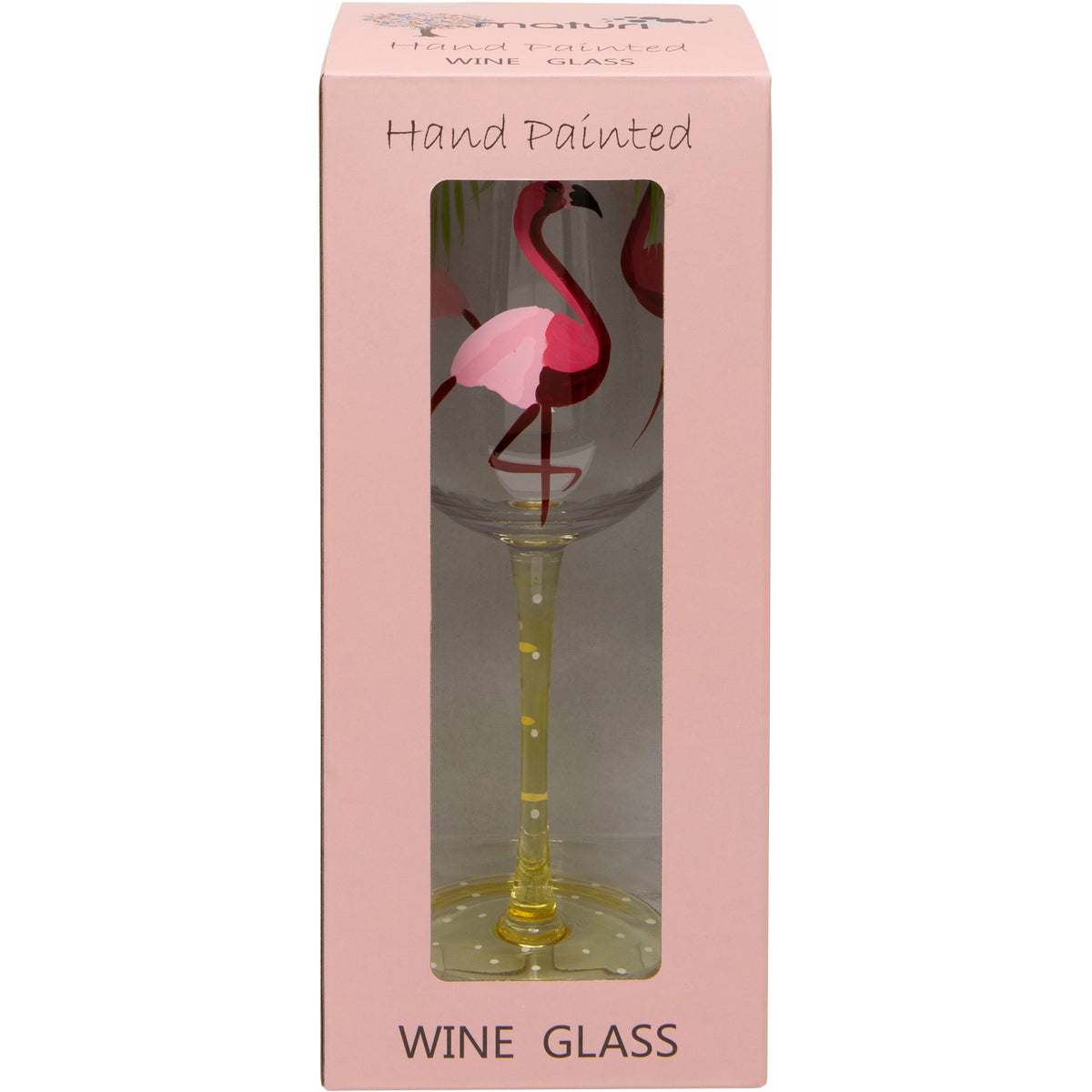 Hand Painted Flamingo Wine Glass in Box