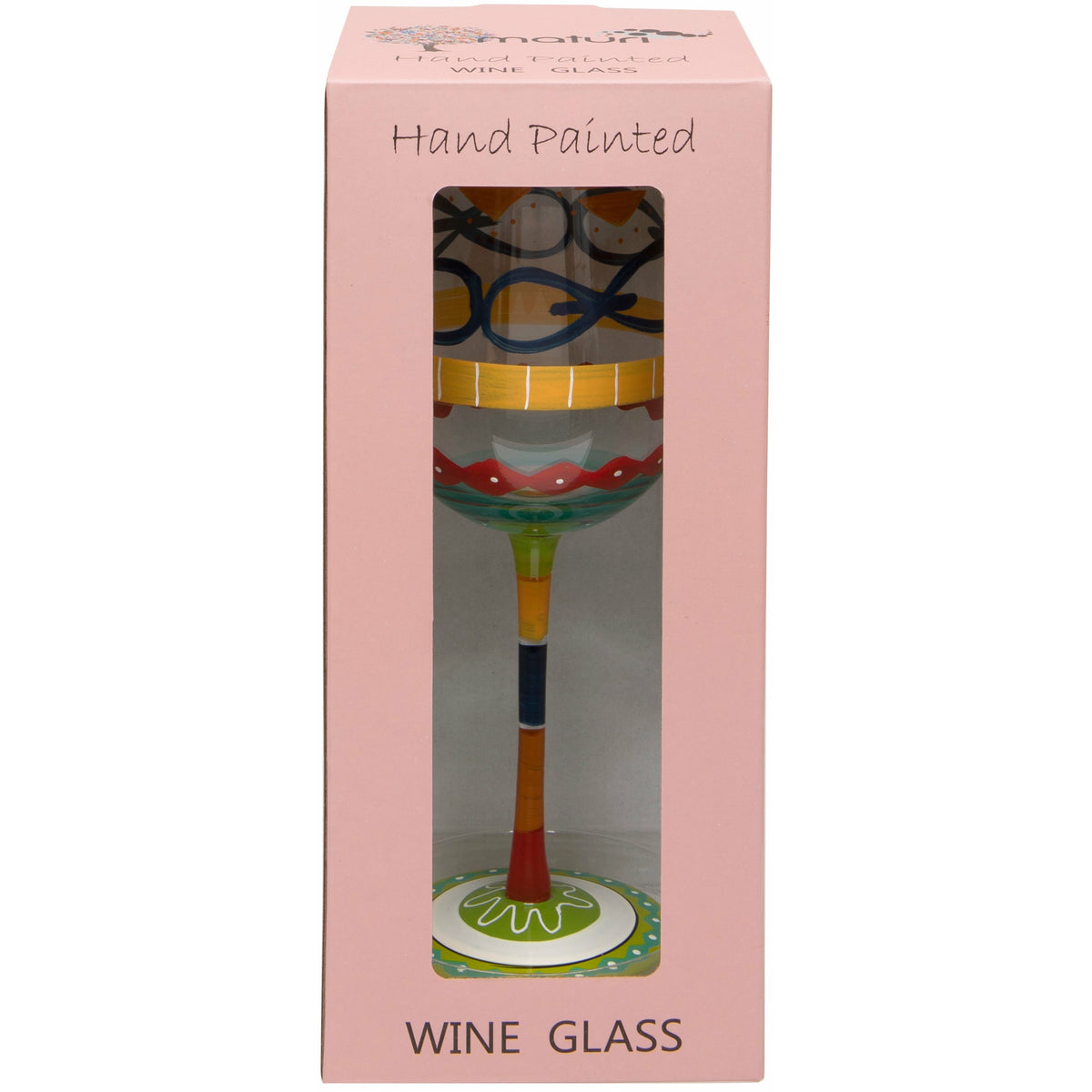 Hand Painted Multi Print Wine Glass in Box