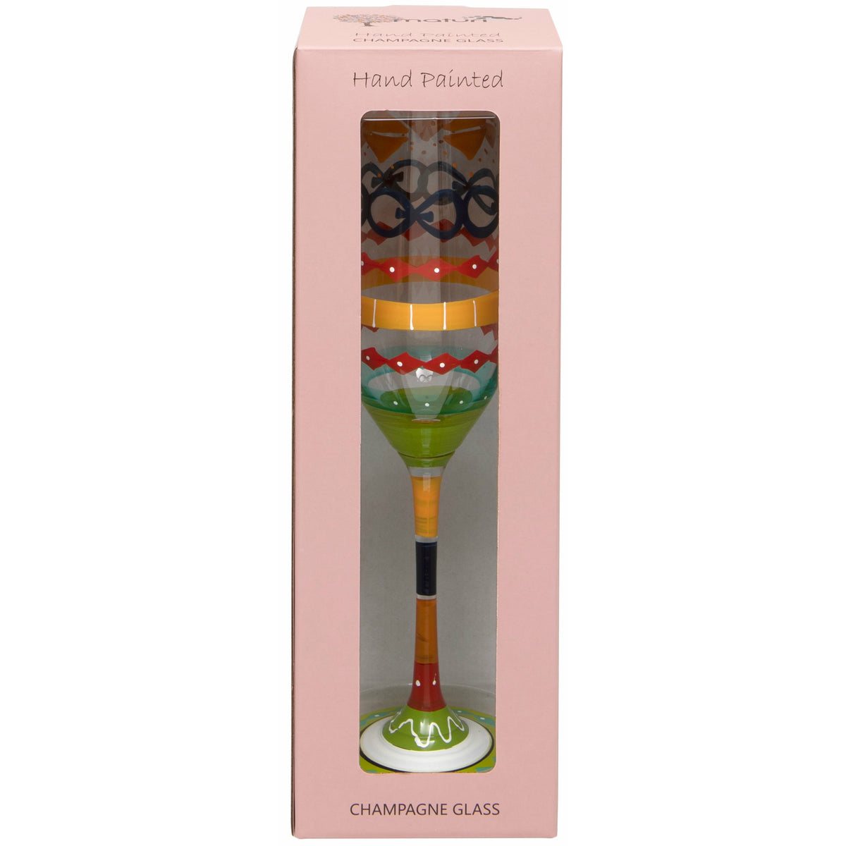 Hand Painted Multi Print Champagne Flute in Box