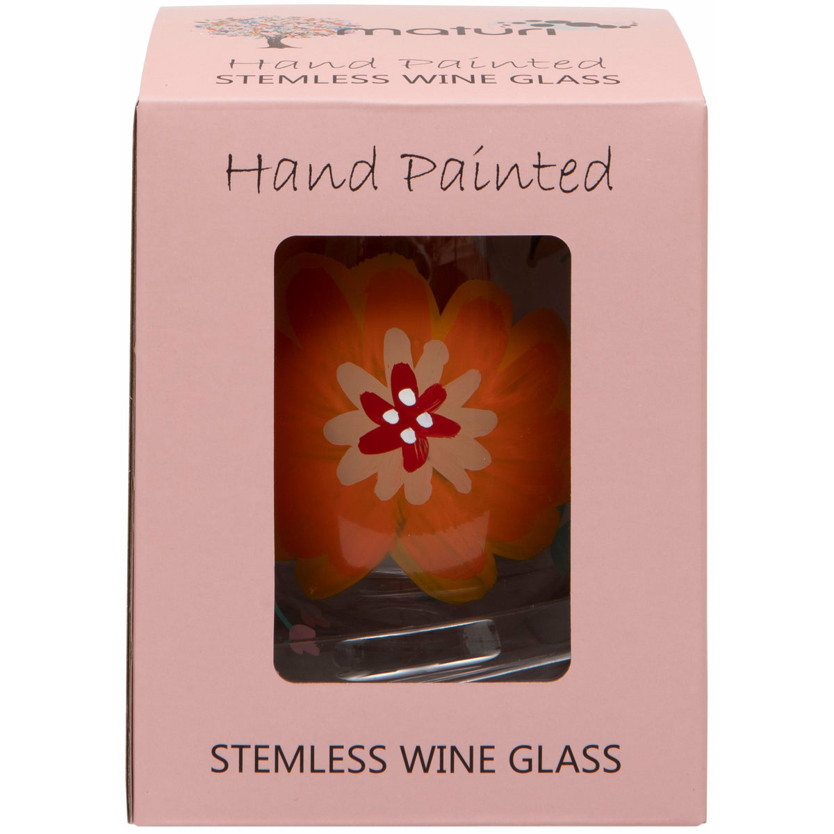 Hand Painted Flowers Stemless Wine Glass Boxed