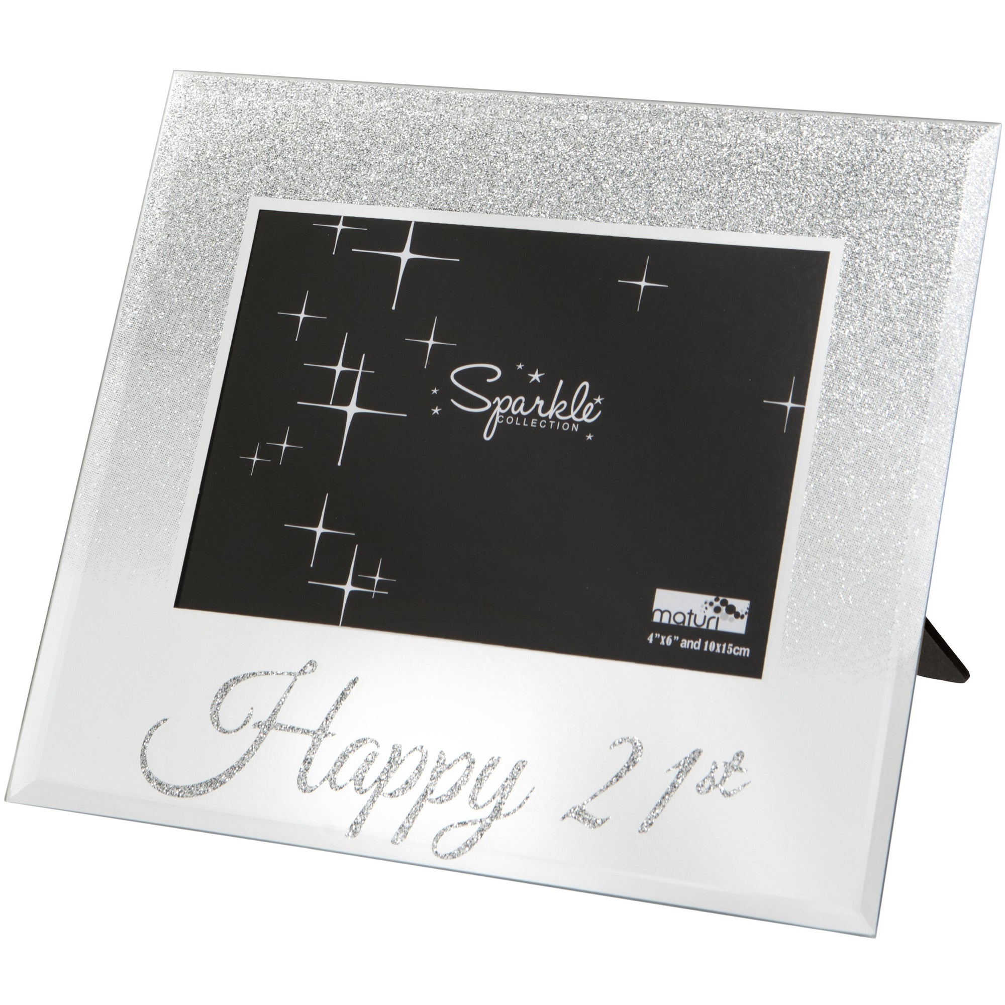 Mirrored Silver Glitter 6 x 4 Inch Photo Frame Happy 21st