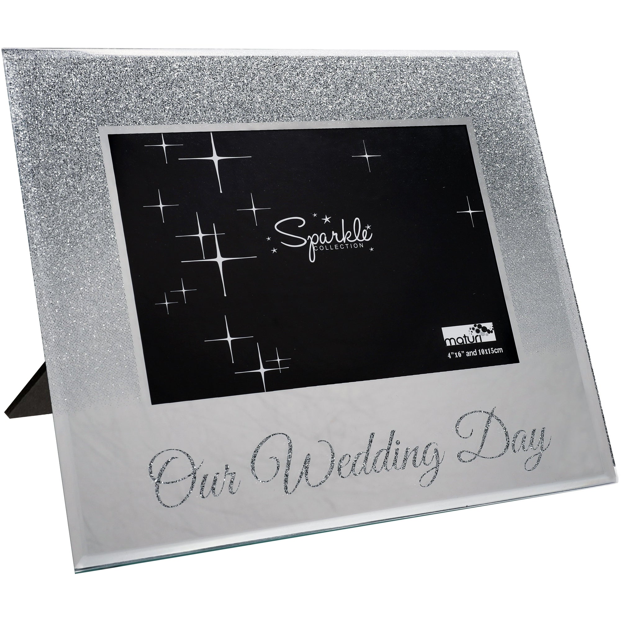 Our Wedding Day Mirrored Silver Glitter 6 x 4 Inch Photo Frame