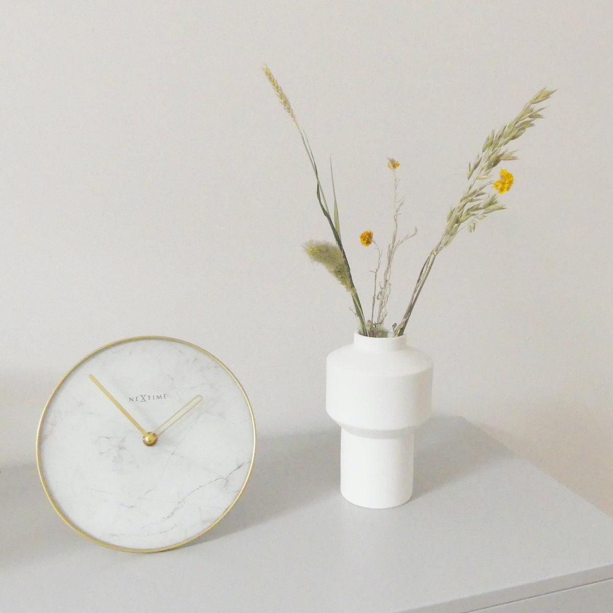 NeXtime- Table / Wall clock - Ø 20 cm - Glass / Metal - White - &#39;Marble&#39;