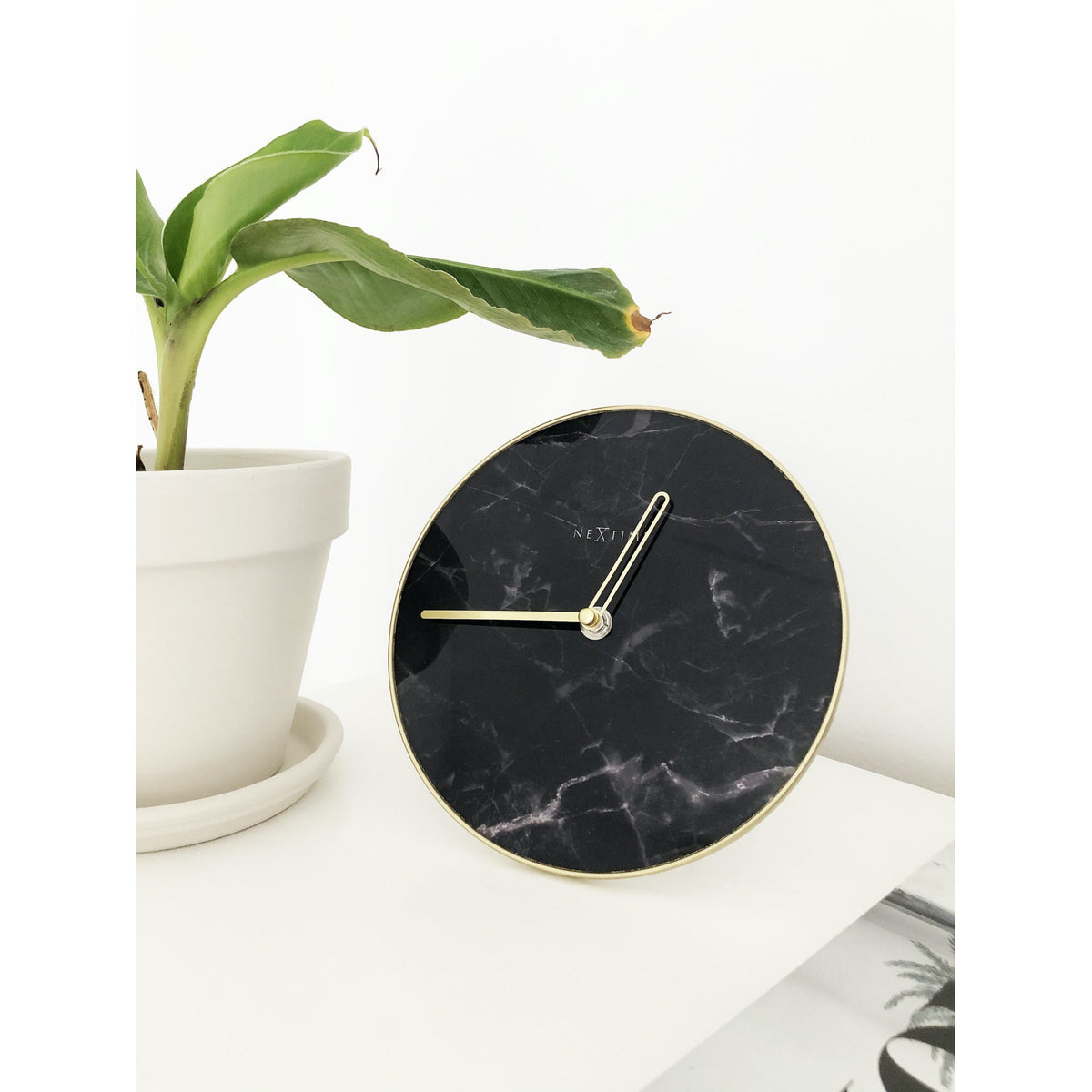 NeXtime- Table / Wall clock - Ø 20 cm - Glass / Metal - Black - &#39;Marble&#39;