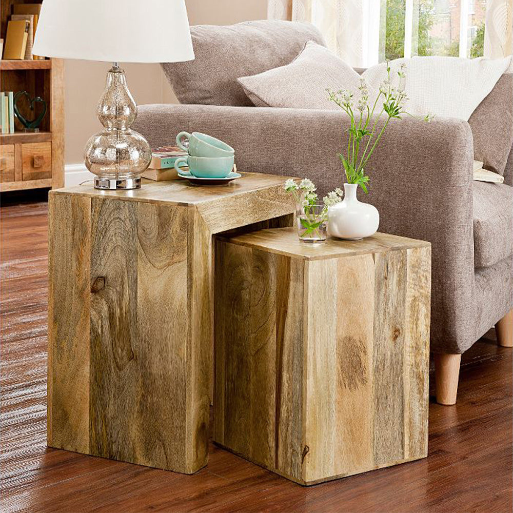 Dakota Light Mango Wood Cube Nest of Tables