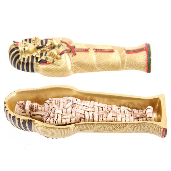 Gold Egyptian Tutankhamun Sarcophagus With Mummy Open