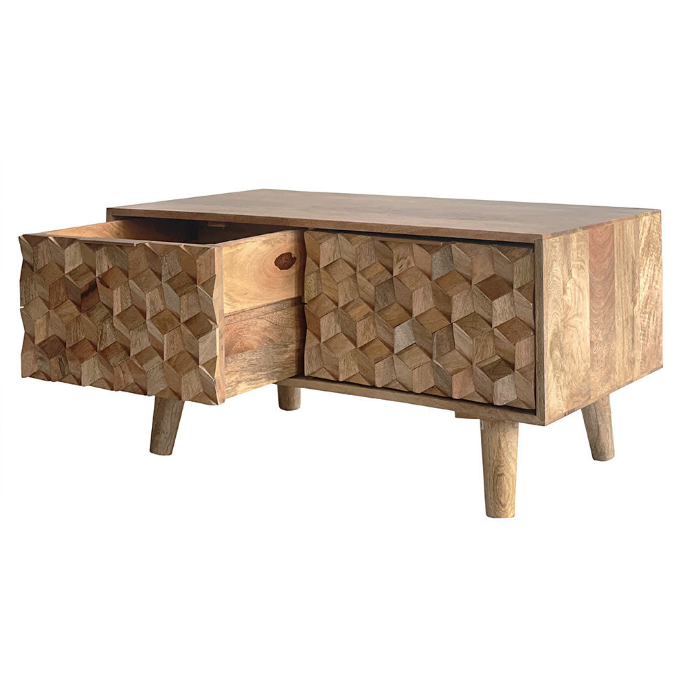 Geometric Mango Wood Coffee Table with Drawers