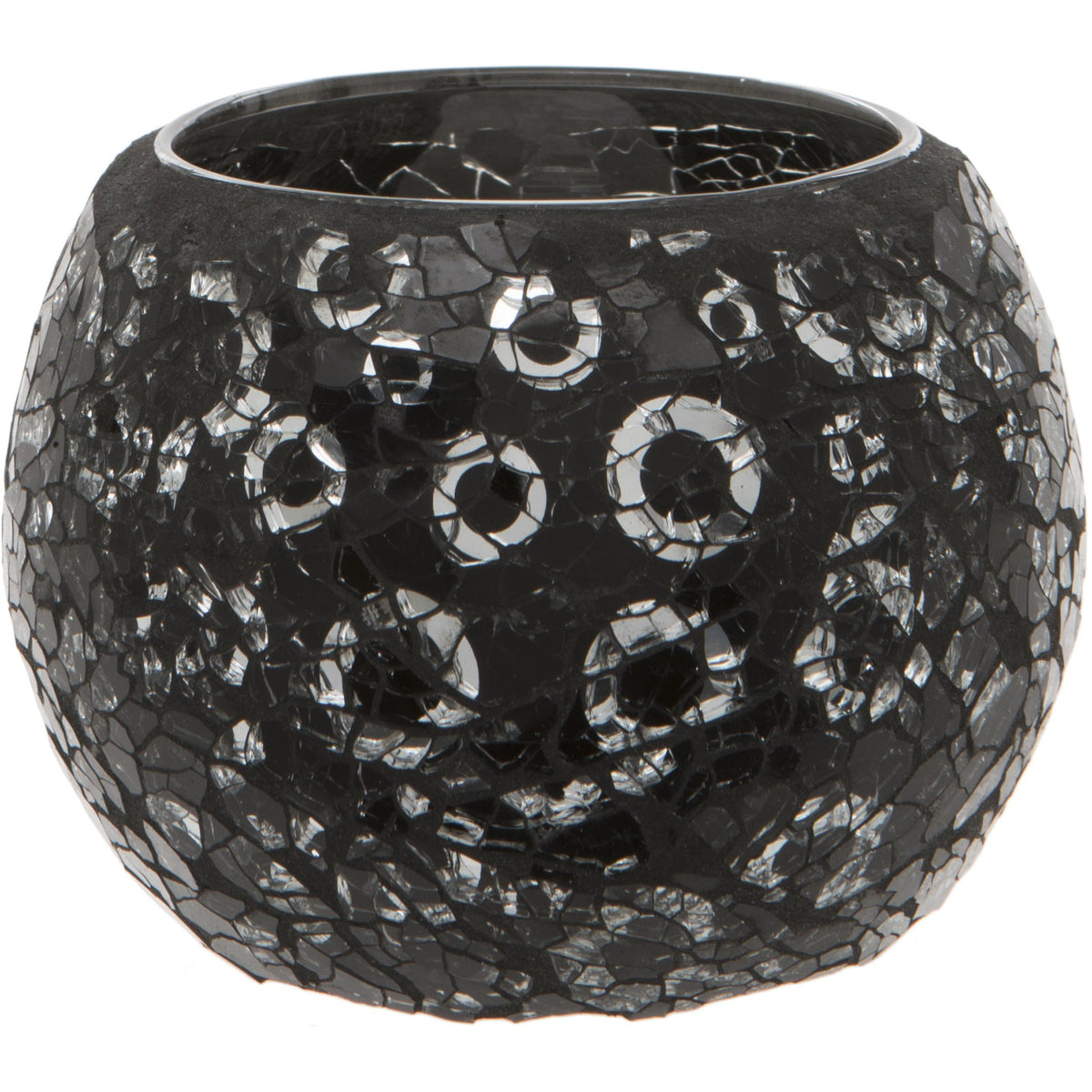 Black and Silver Crackled Glass Mosaic Tealight Holder