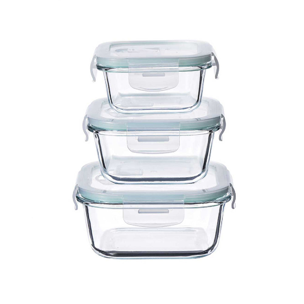 Tempered Glass Square Food Storage with Vented Lids - Set of 3