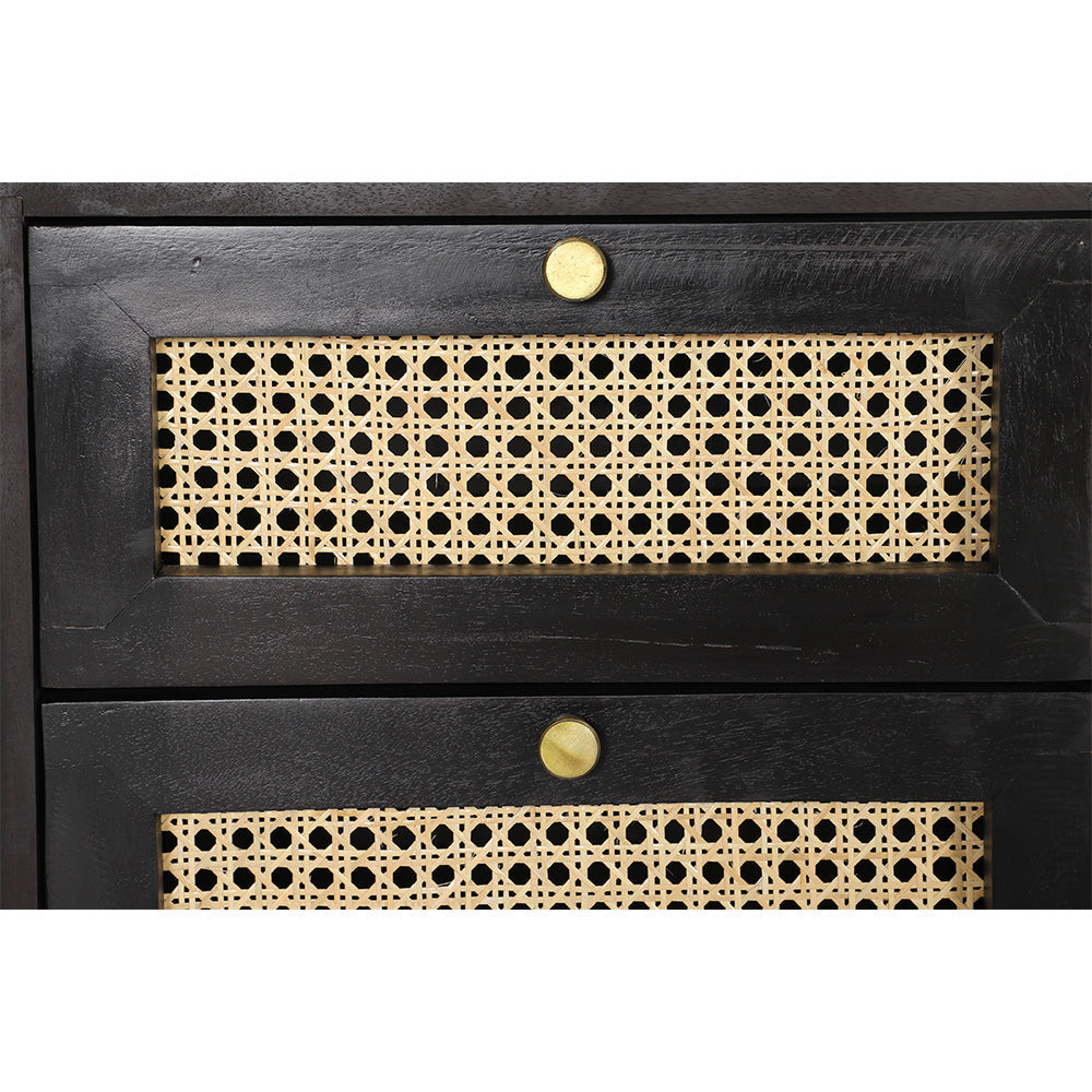 Rattan Black Mango Wood Bedside Table