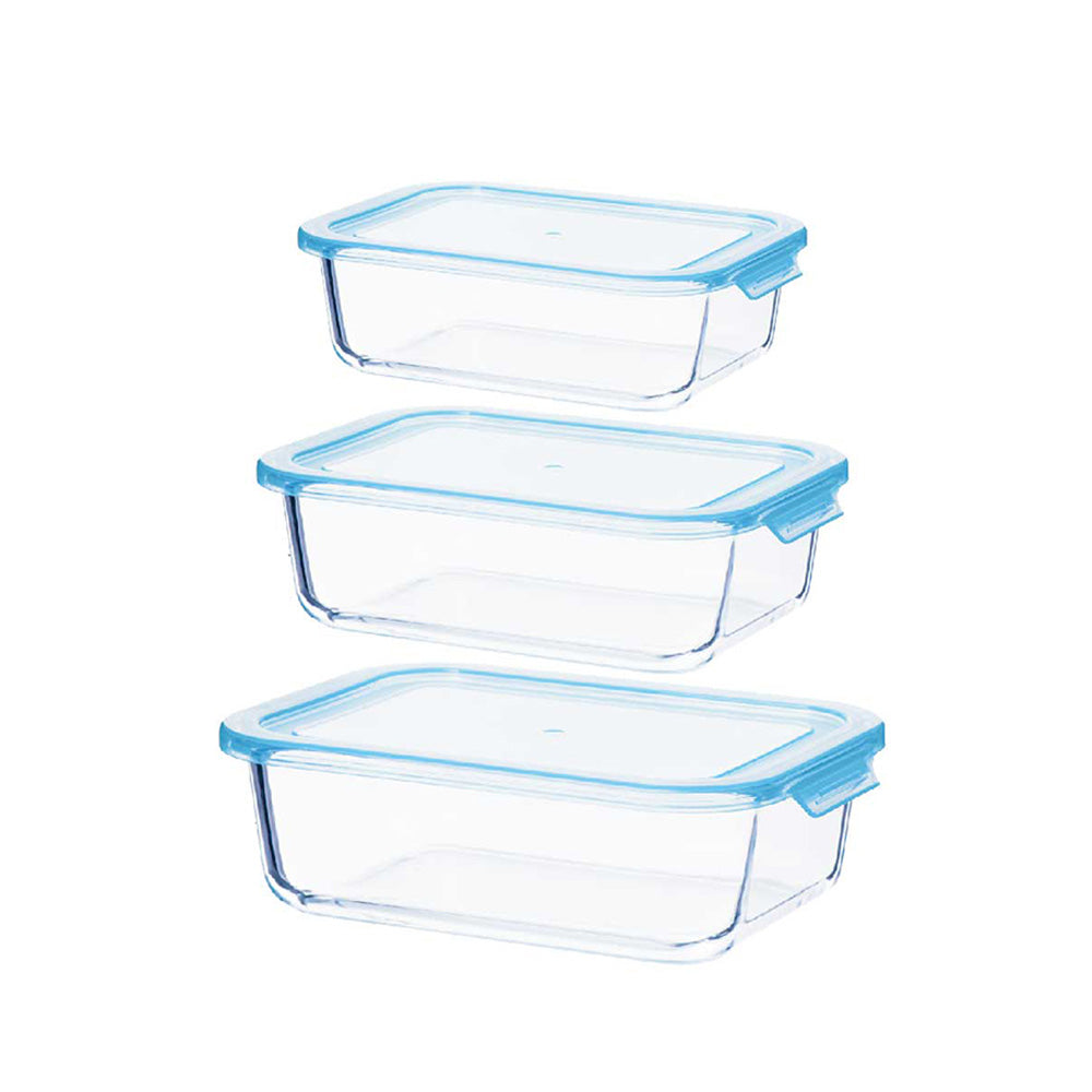 Tempered Glass Rectangular Food Storage with Lids - Set of 3