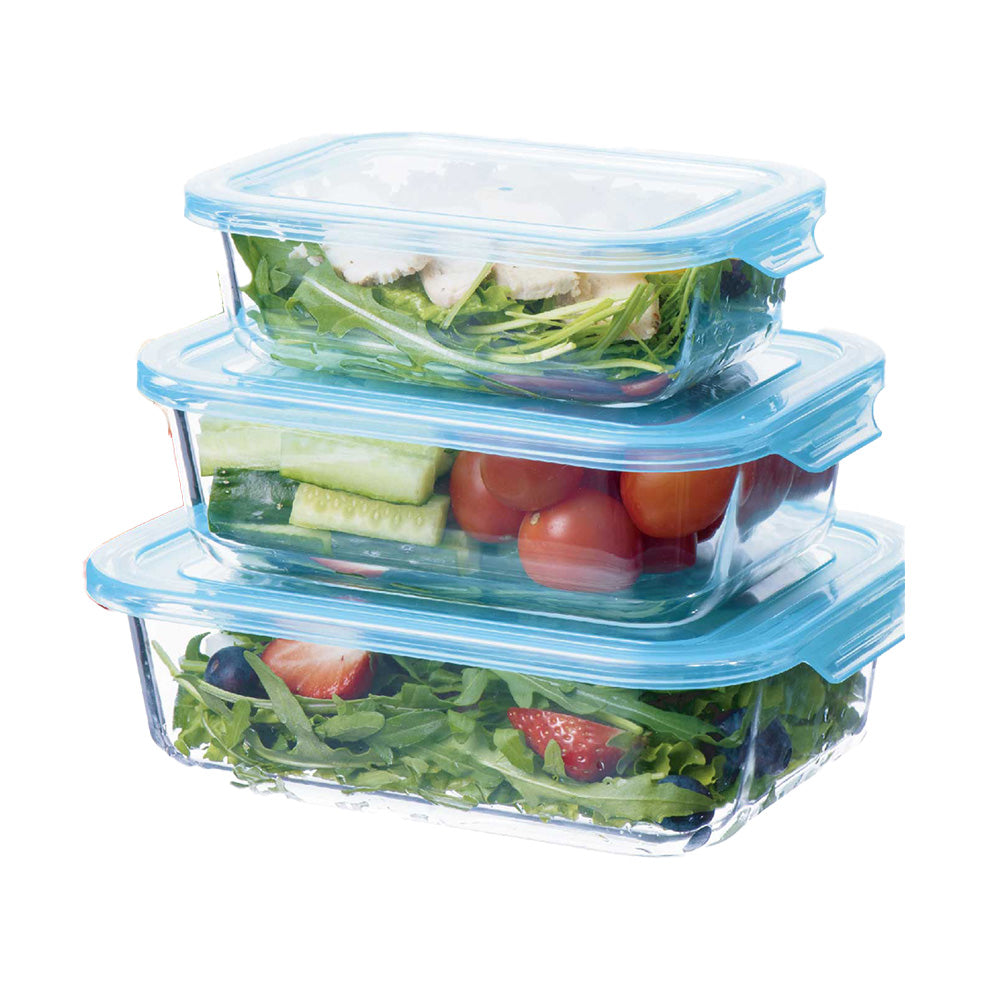Tempered Glass Rectangular Food Storage with Lids - Set of 3