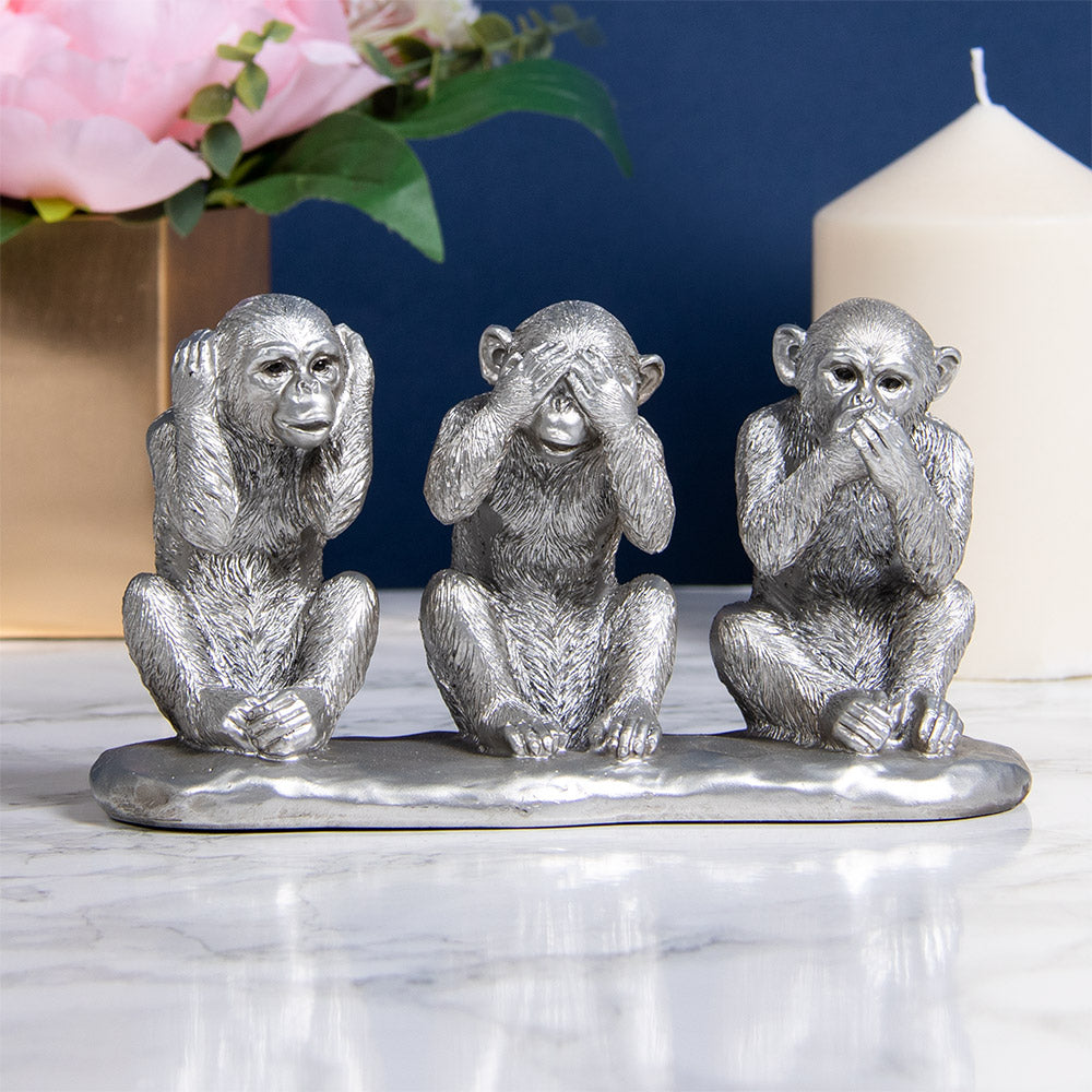 Silver Three Wise Monkeys Figurine Ornament