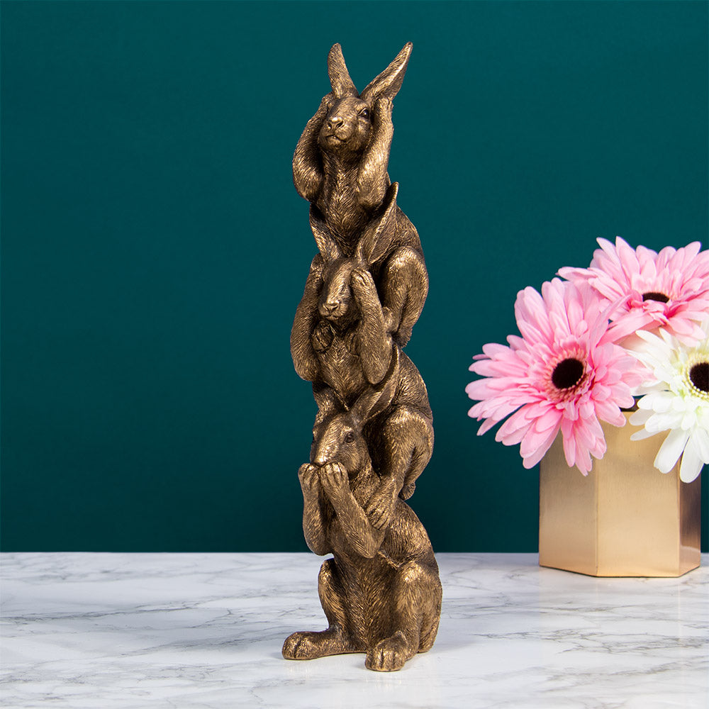 Three Bronzed Hares Ornament Figurine